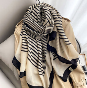 Stripe Geometric Print Scarf Hijabs-Brown